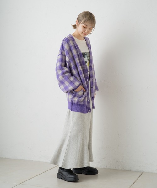 Kastane（カスタネ）の「起毛チェックニットカーデ（カーディガン/ボレロ・レディース・パープル/グリーン・FREE）」の17枚目の写真