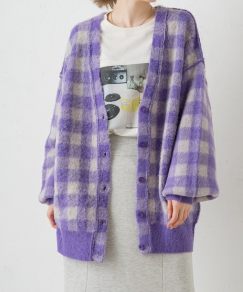 Kastane（カスタネ）の「起毛チェックニットカーデ（カーディガン/ボレロ・レディース・パープル/グリーン・FREE）」の20枚目の写真