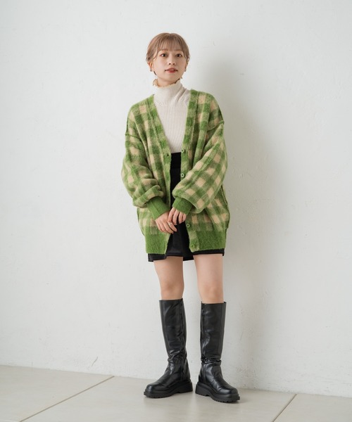 Kastane（カスタネ）の「起毛チェックニットカーデ（カーディガン/ボレロ・レディース・パープル/グリーン・FREE）」の15枚目の写真