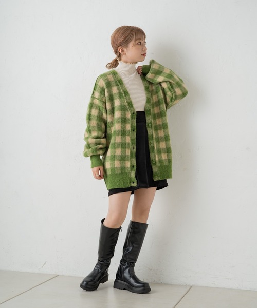 Kastane（カスタネ）の「起毛チェックニットカーデ（カーディガン/ボレロ・レディース・パープル/グリーン・FREE）」の13枚目の写真