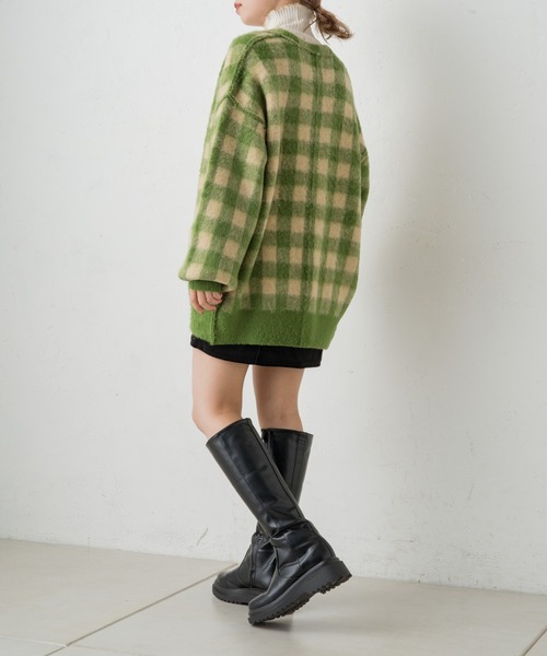 Kastane（カスタネ）の「起毛チェックニットカーデ（カーディガン/ボレロ・レディース・パープル/グリーン・FREE）」の18枚目の写真