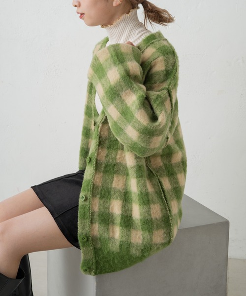 Kastane（カスタネ）の「起毛チェックニットカーデ（カーディガン/ボレロ・レディース・パープル/グリーン・FREE）」の8枚目の写真