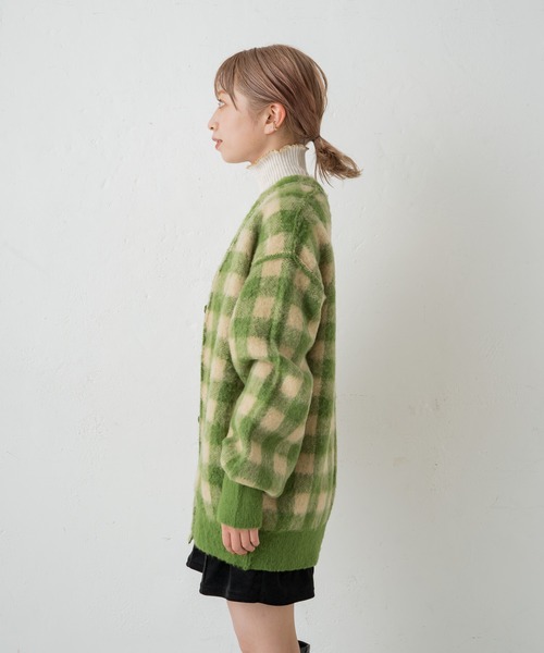 Kastane（カスタネ）の「起毛チェックニットカーデ（カーディガン/ボレロ・レディース・パープル/グリーン・FREE）」の19枚目の写真