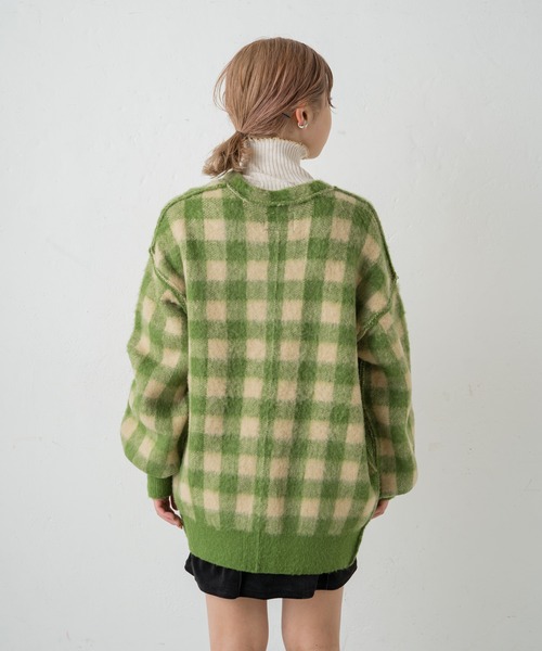 Kastane（カスタネ）の「起毛チェックニットカーデ（カーディガン/ボレロ・レディース・パープル/グリーン・FREE）」の11枚目の写真