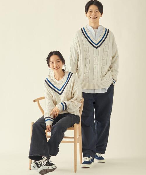 info. BEAUTY&YOUTH（インフォビューティアンドユース）の「【WEB限定】＜info. BEAUTY&YOUTH＞ オーバーサイズ チルデンニット（ニット/セーター・メンズ・ネイビー/オフホワイト/ベージュ/その他1・S/M/L）」の12枚目の写真