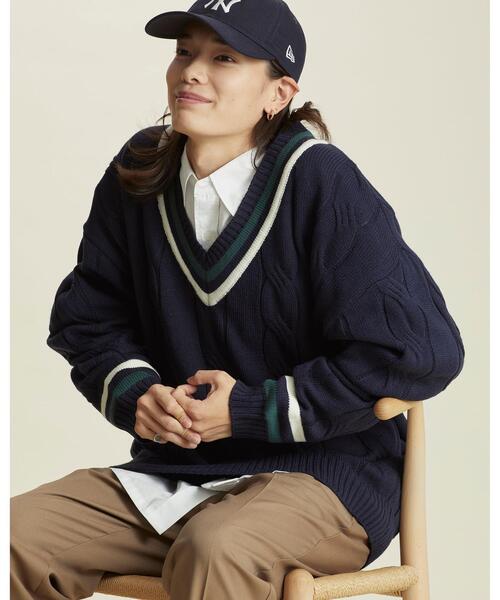 info. BEAUTY&YOUTH（インフォビューティアンドユース）の「【WEB限定】＜info. BEAUTY&YOUTH＞ オーバーサイズ チルデンニット（ニット/セーター・メンズ・ネイビー/オフホワイト/ベージュ/その他1・S/M/L）」の4枚目の写真