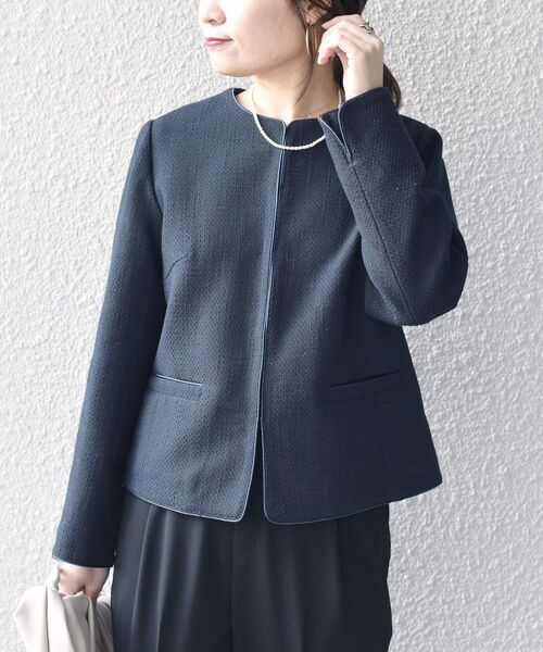 SHIPS（シップス）の「ツイードノーカラージャケット（セットアップ対応）◆（ノーカラージャケット・レディース・ブラック/ブルー/ネイビー・36/38）」の2枚目の写真