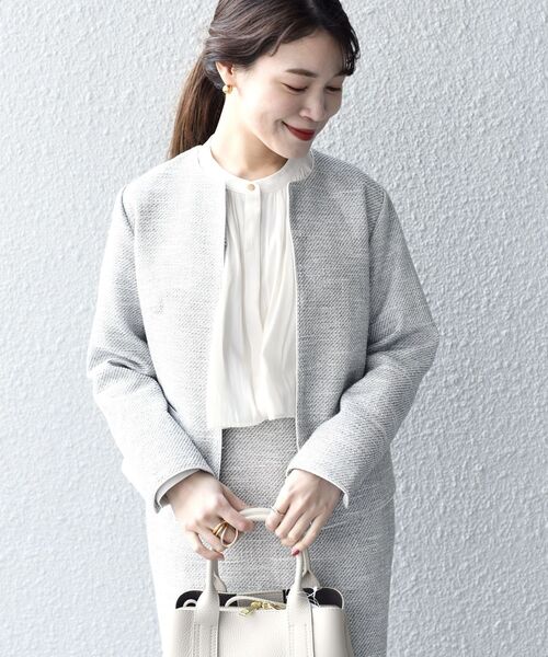 SHIPS（シップス）の「ツイードノーカラージャケット（セットアップ対応）◆（ノーカラージャケット・レディース・ブラック/ブルー/ネイビー・36/38）」の19枚目の写真