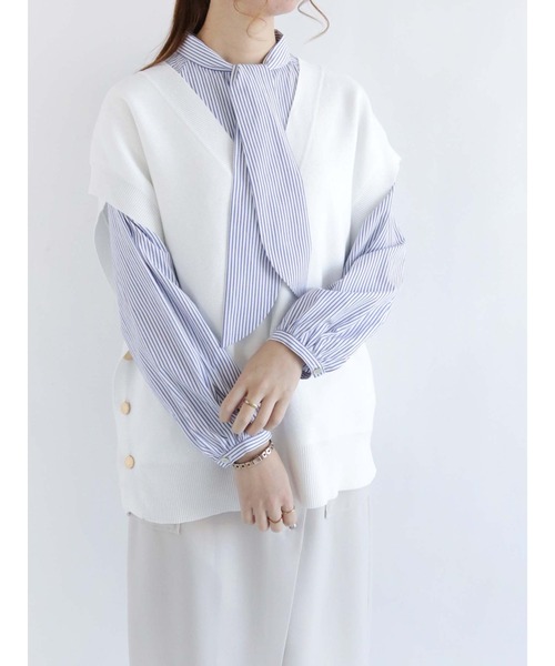 Te chichi(テチチ)の「ハーフミラノVネックニットベスト(ベスト・レディース・ネイビー/グレー/オフホワイト・フリ-)」の1枚目の写真