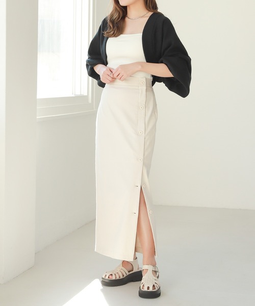 芽荏★ Heather（ヘザー）の「フロントボタンスリットナロースカート 275384