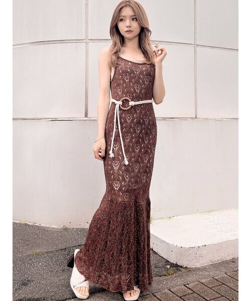 RESEXXY(リゼクシー)の「透かし編みキャミワンピースSET(ワンピース・レディース・ブラック/ベージュ/ブラウン・FREE)」の2枚目の写真