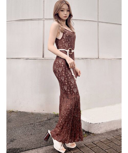 RESEXXY(リゼクシー)の「透かし編みキャミワンピースSET(ワンピース・レディース・ブラック/ベージュ/ブラウン・FREE)」の6枚目の写真