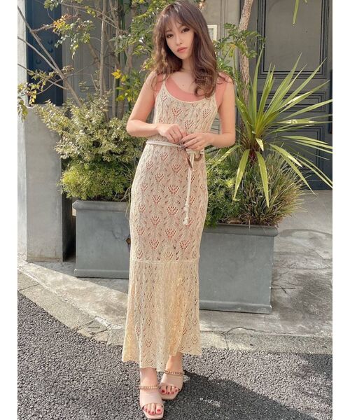 RESEXXY(リゼクシー)の「透かし編みキャミワンピースSET(ワンピース・レディース・ブラック/ベージュ/ブラウン・FREE)」の8枚目の写真