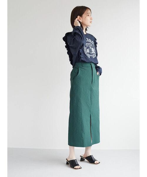 Green　Parks（グリーンパークス）の「肩フリルカレッジプリントチュニック（Tシャツ/カットソー・レディース・アイボリー/ネイビー/カーキ・FREE）」の4枚目の写真