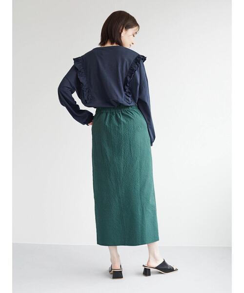 Green　Parks（グリーンパークス）の「肩フリルカレッジプリントチュニック（Tシャツ/カットソー・レディース・アイボリー/ネイビー/カーキ・FREE）」の6枚目の写真