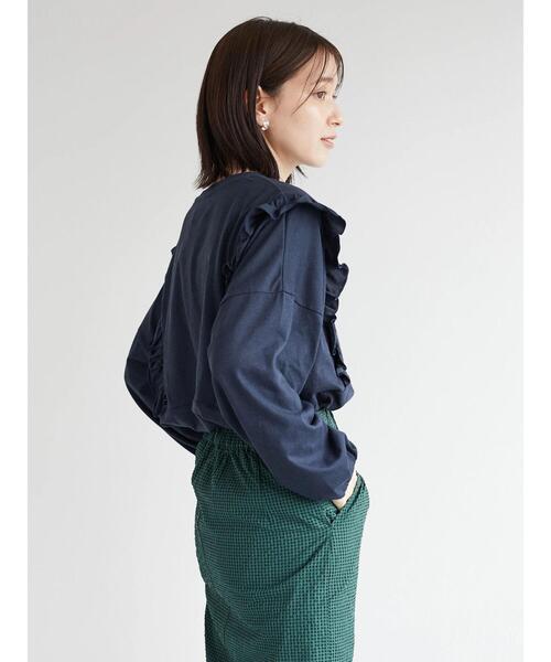 Green　Parks（グリーンパークス）の「肩フリルカレッジプリントチュニック（Tシャツ/カットソー・レディース・アイボリー/ネイビー/カーキ・FREE）」の8枚目の写真