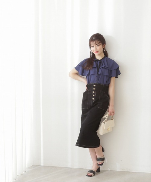 PROPORTION BODY DRESSING(プロポーションボディドレッシング)の「【美人百花5月号掲載 宇垣美里さん着用商品】ケープボウタイブラウス / 1212110410(シャツ/ブラウス・レディース・ホワイト系その他/ネイビー/パープル・MEDIUM/SMALL)」の4枚目の写真