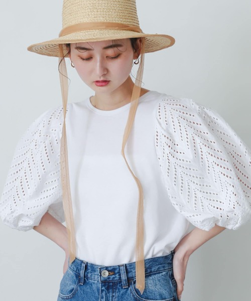 SENSE OF PLACE by URBAN RESEARCH（センスオブプレイスバイアーバンリサーチ）の「レースドッキングトップ（Tシャツ/カットソー・レディース・ライトブルー/ブラック/オフホワイト・ONE）」の2枚目の写真