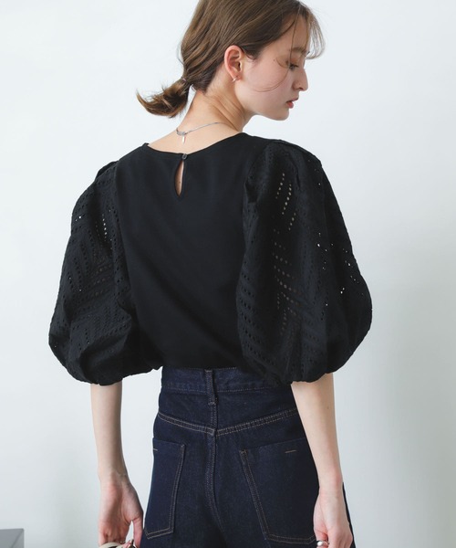 SENSE OF PLACE by URBAN RESEARCH（センスオブプレイスバイアーバンリサーチ）の「レースドッキングトップ（Tシャツ/カットソー・レディース・ライトブルー/ブラック/オフホワイト・ONE）」の6枚目の写真