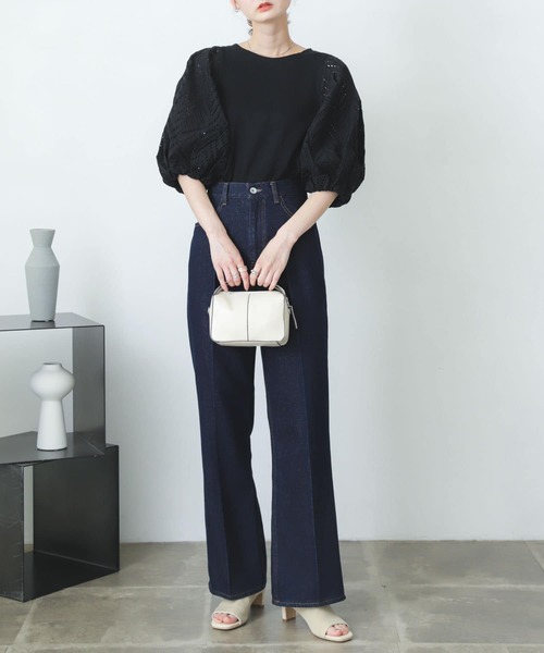 SENSE OF PLACE by URBAN RESEARCH（センスオブプレイスバイアーバンリサーチ）の「レースドッキングトップ（Tシャツ/カットソー・レディース・ライトブルー/ブラック/オフホワイト・ONE）」の7枚目の写真