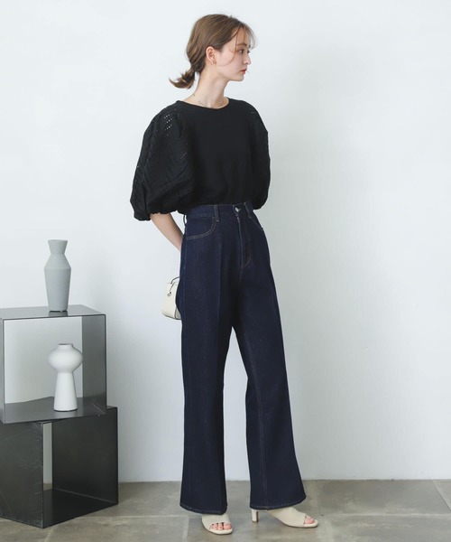 SENSE OF PLACE by URBAN RESEARCH（センスオブプレイスバイアーバンリサーチ）の「レースドッキングトップ（Tシャツ/カットソー・レディース・ライトブルー/ブラック/オフホワイト・ONE）」の8枚目の写真