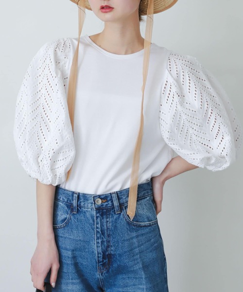 SENSE OF PLACE by URBAN RESEARCH（センスオブプレイスバイアーバンリサーチ）の「レースドッキングトップ（Tシャツ/カットソー・レディース・ライトブルー/ブラック/オフホワイト・ONE）」の9枚目の写真