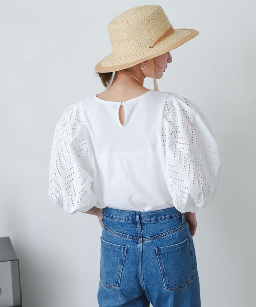 SENSE OF PLACE by URBAN RESEARCH（センスオブプレイスバイアーバンリサーチ）の「レースドッキングトップ（Tシャツ/カットソー・レディース・ライトブルー/ブラック/オフホワイト・ONE）」の12枚目の写真