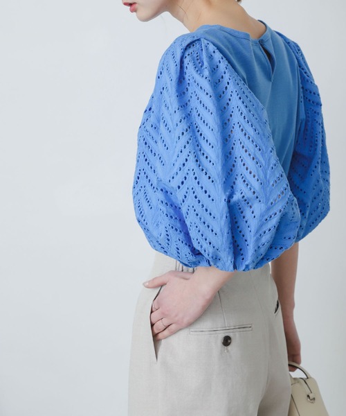 SENSE OF PLACE by URBAN RESEARCH（センスオブプレイスバイアーバンリサーチ）の「レースドッキングトップ（Tシャツ/カットソー・レディース・ライトブルー/ブラック/オフホワイト・ONE）」の21枚目の写真