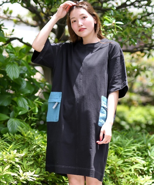 チチカカ（チチカカ）の「吸汗速乾ポケットワンピース（ワンピース・レディース・ライトブルー/ブラック/イエロー・FREE）」の2枚目の写真