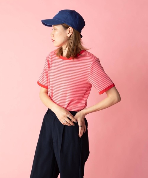 bohmal(ボマール)の「配色ボーダーリンガーTシャツ(Tシャツ/カットソー・レディース・ホワイト/ピンク/ブルー・FREE)」の3枚目の写真
