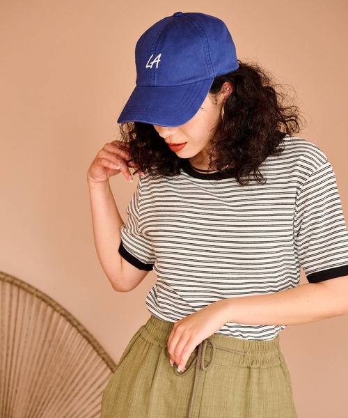 bohmal(ボマール)の「配色ボーダーリンガーTシャツ(Tシャツ/カットソー・レディース・ホワイト/ピンク/ブルー・FREE)」の4枚目の写真