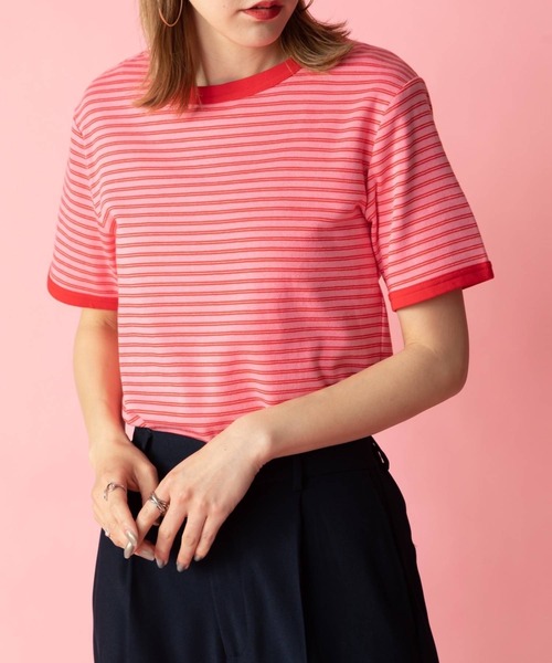 bohmal(ボマール)の「配色ボーダーリンガーTシャツ(Tシャツ/カットソー・レディース・ホワイト/ピンク/ブルー・FREE)」の13枚目の写真