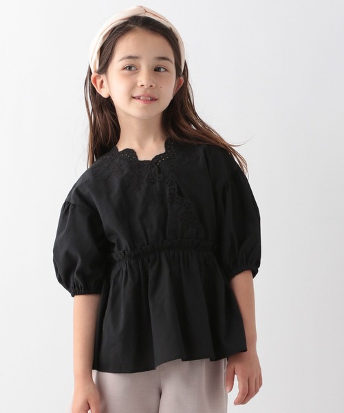 GLOBAL WORK（グローバルワーク）の「スカラップレースブラウス5分袖/キッズ/276857（シャツ/ブラウス・キッズ・ホワイト/ブラック・130cm/160cm/150cm/100cm/120cm/140cm/110cm）」の2枚目の写真