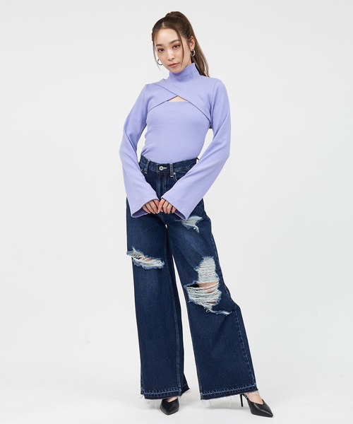 SPIRALGIRL(スパイラルガール)の「バストオープンカットトップス(Tシャツ/カットソー・レディース・ホワイト/ブラック/パープル・FREE)」の11枚目の写真