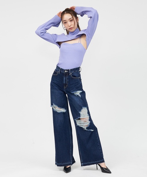 SPIRALGIRL(スパイラルガール)の「バストオープンカットトップス(Tシャツ/カットソー・レディース・ホワイト/ブラック/パープル・FREE)」の12枚目の写真