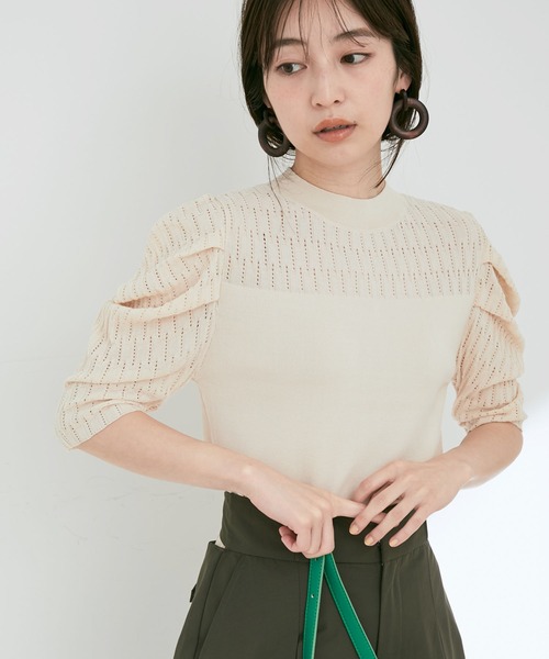 透かしパフスリーブニット【sustainable】