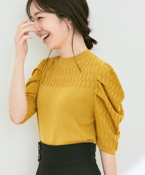 透かしパフスリーブニット【sustainable】