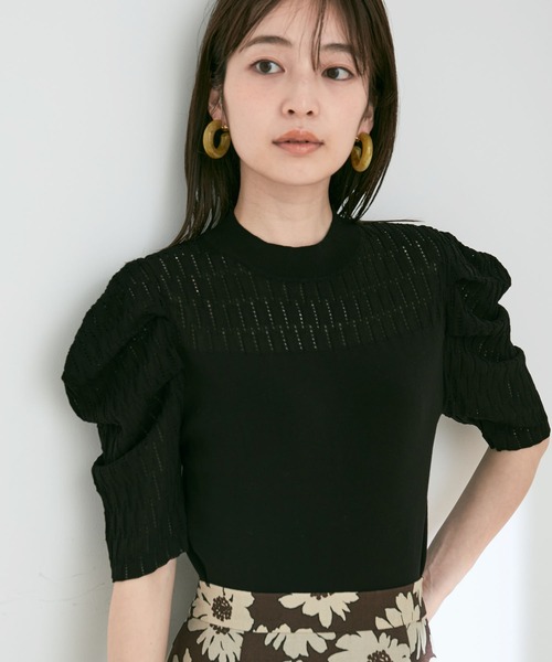 透かしパフスリーブニット【sustainable】