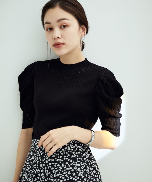 透かしパフスリーブニット【sustainable】