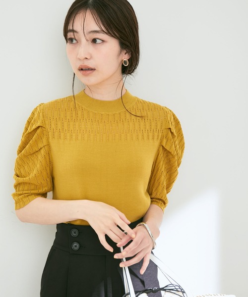 透かしパフスリーブニット【sustainable】