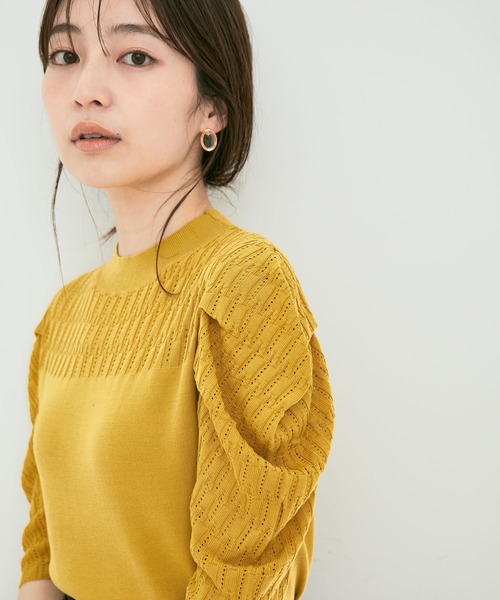 透かしパフスリーブニット【sustainable】