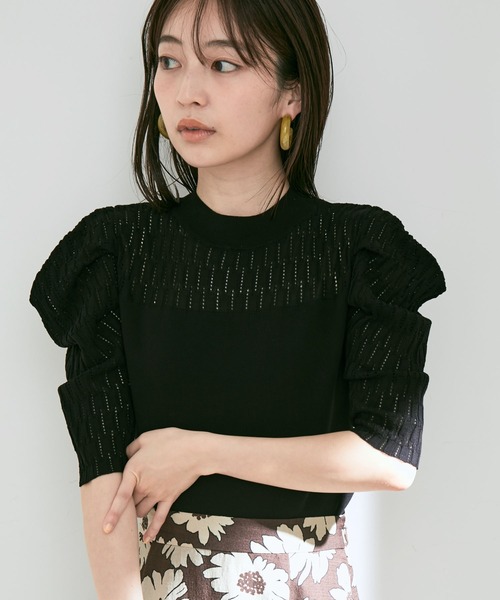 透かしパフスリーブニット【sustainable】