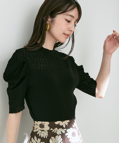 透かしパフスリーブニット【sustainable】