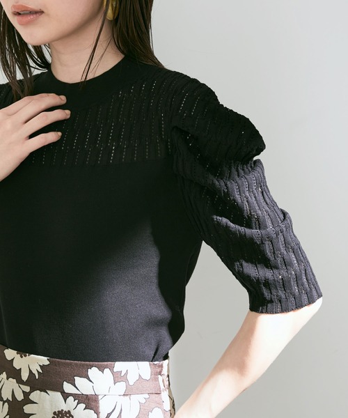 透かしパフスリーブニット【sustainable】