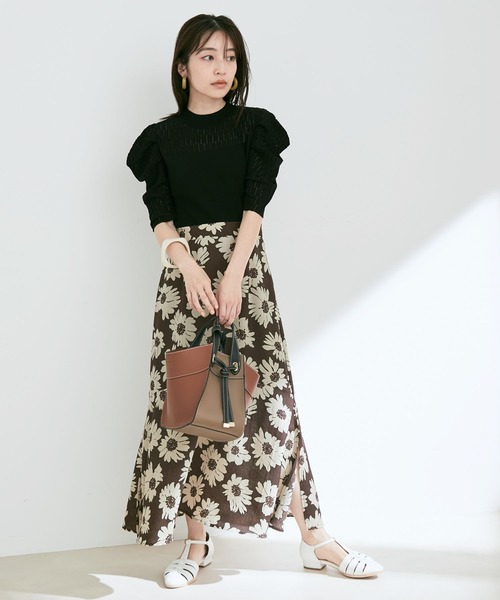 透かしパフスリーブニット【sustainable】