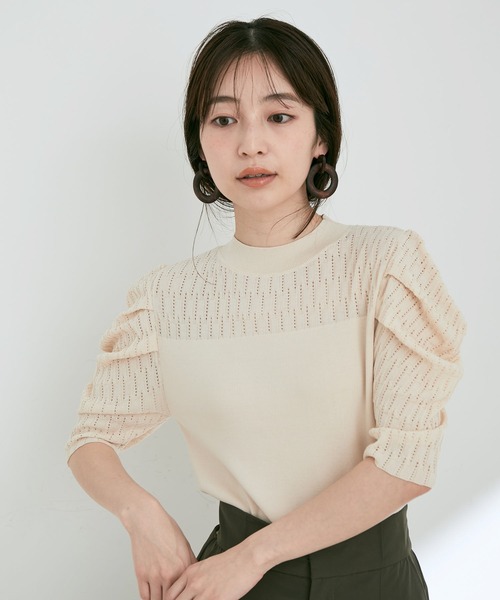 透かしパフスリーブニット【sustainable】