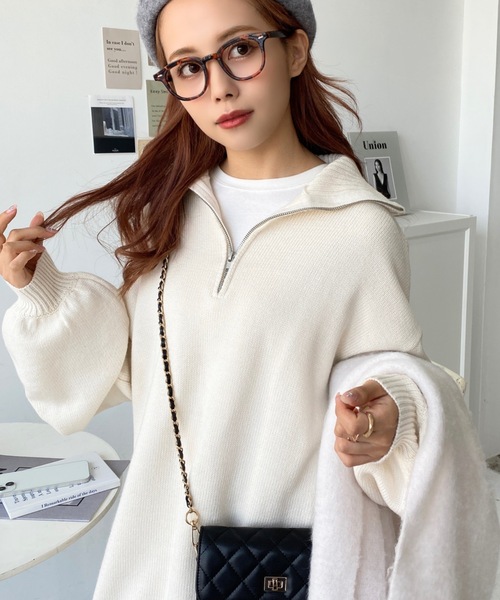 moment+（モーメントプラス）の「6G ハーフジップニットワンピース（ワンピース・レディース・ブラック/アイボリー/モカ/チャコールグレー/ブラウン・FREE/L/M）」の18枚目の写真