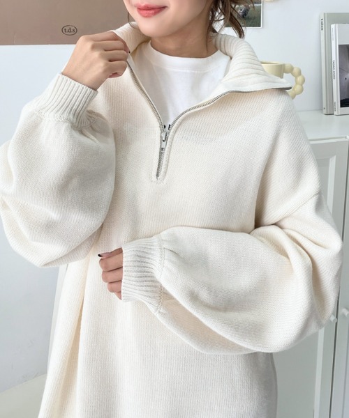 moment+（モーメントプラス）の「6G ハーフジップニットワンピース（ワンピース・レディース・ブラック/アイボリー/モカ/チャコールグレー/ブラウン・FREE/L/M）」の20枚目の写真