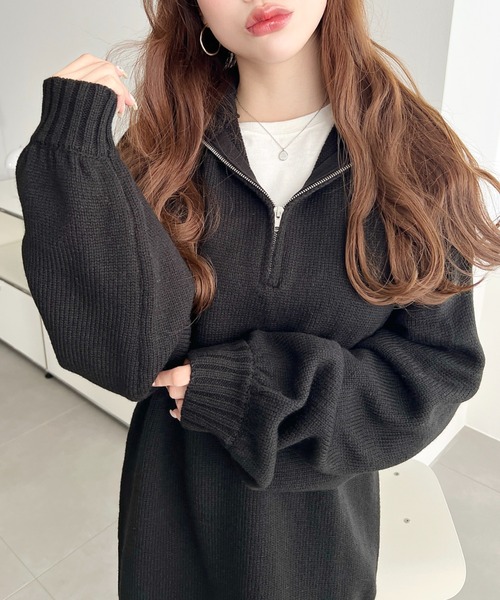 セール】6G ハーフジップニットワンピース（ワンピース）｜moment+