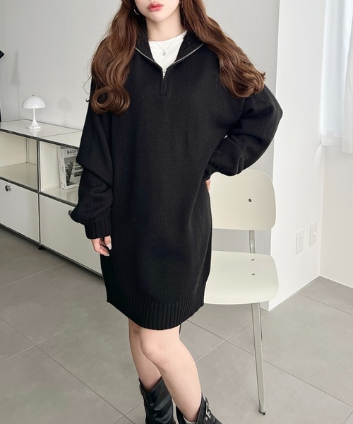 セール】6G ハーフジップニットワンピース（ワンピース）｜moment+
